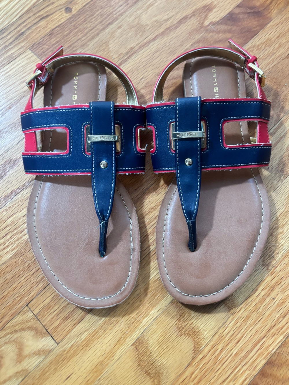 Tommy Hilfiger Navy, Red & Brown Leather Sandals